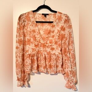 Forever 21 Floral Peplum Long Sleeve Blouse – Size Small, Rust/Cream
